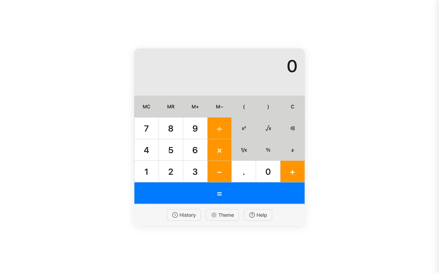 Keyboard-first calculator: Home page on desktop