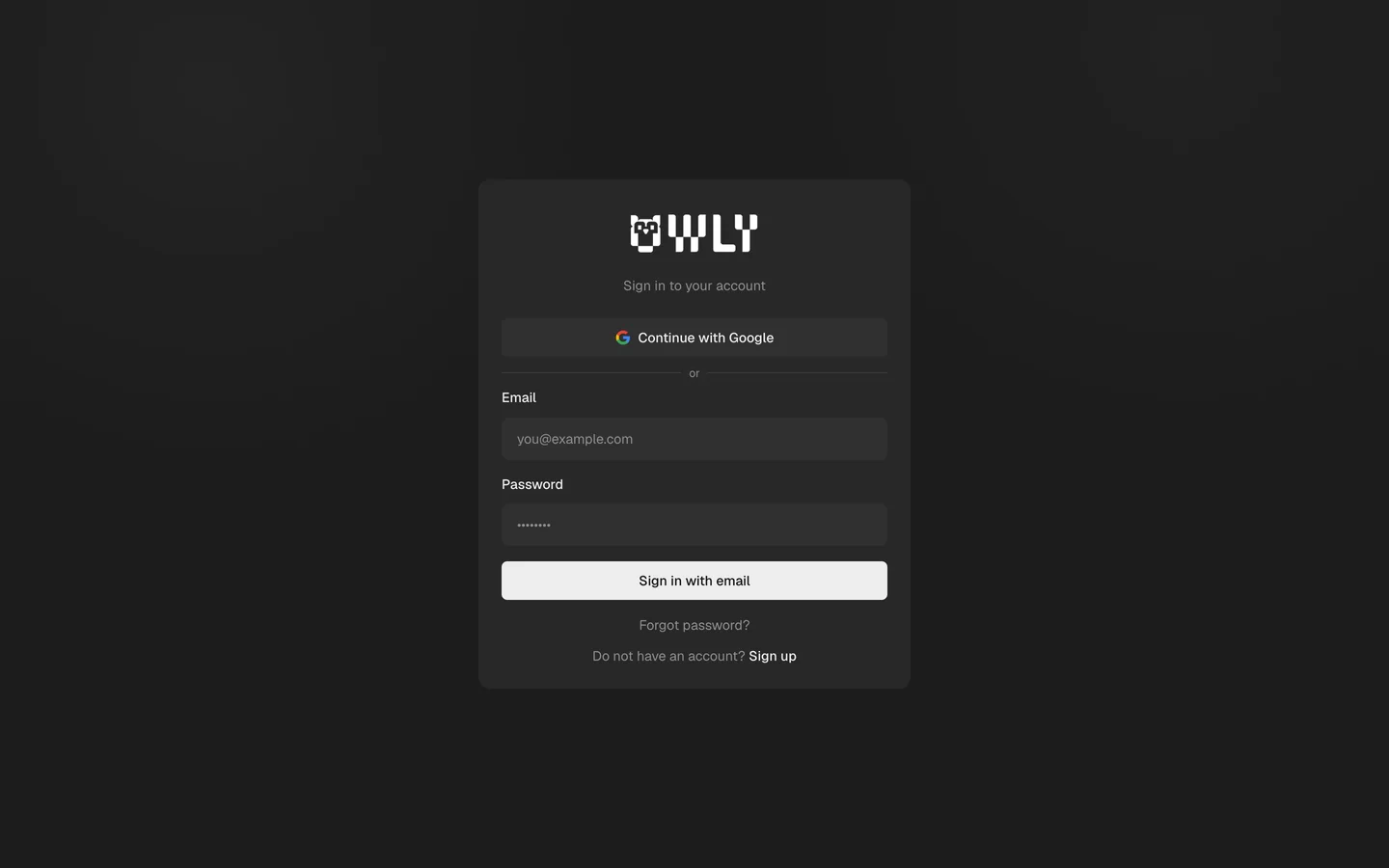 Owly Studio: Login page on desktop